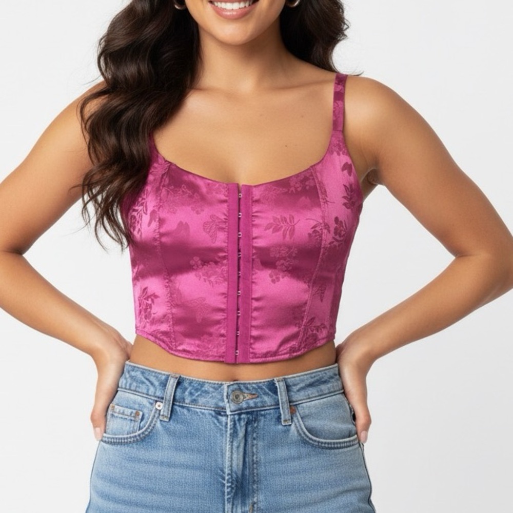 L.A Hearts Satin Corset Top magenta pink size small